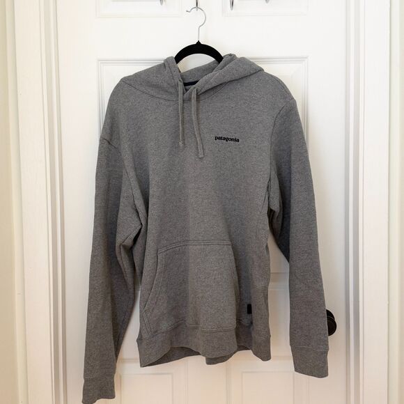 Men Patagonia Logo Graphic Print Relaxed Fit Hoodie in Medium Gray Size Large - Picture 1 of 8